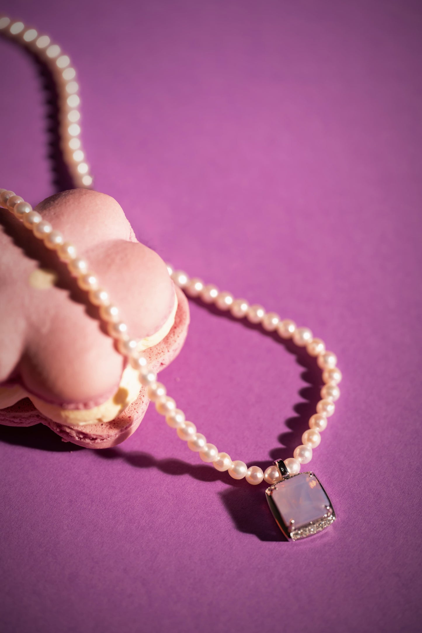 Purple Rhyme - 18K White Gold Lavender Pearls Necklace