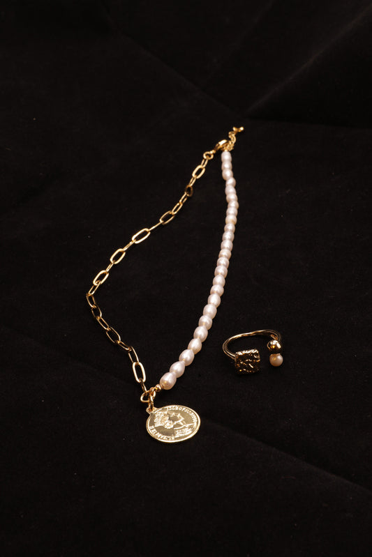 Timeless Token Pearl Necklace & Ring Set
