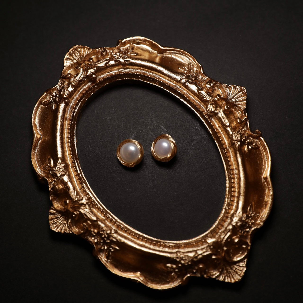 Golden Swirl Pearl Stud Earrings