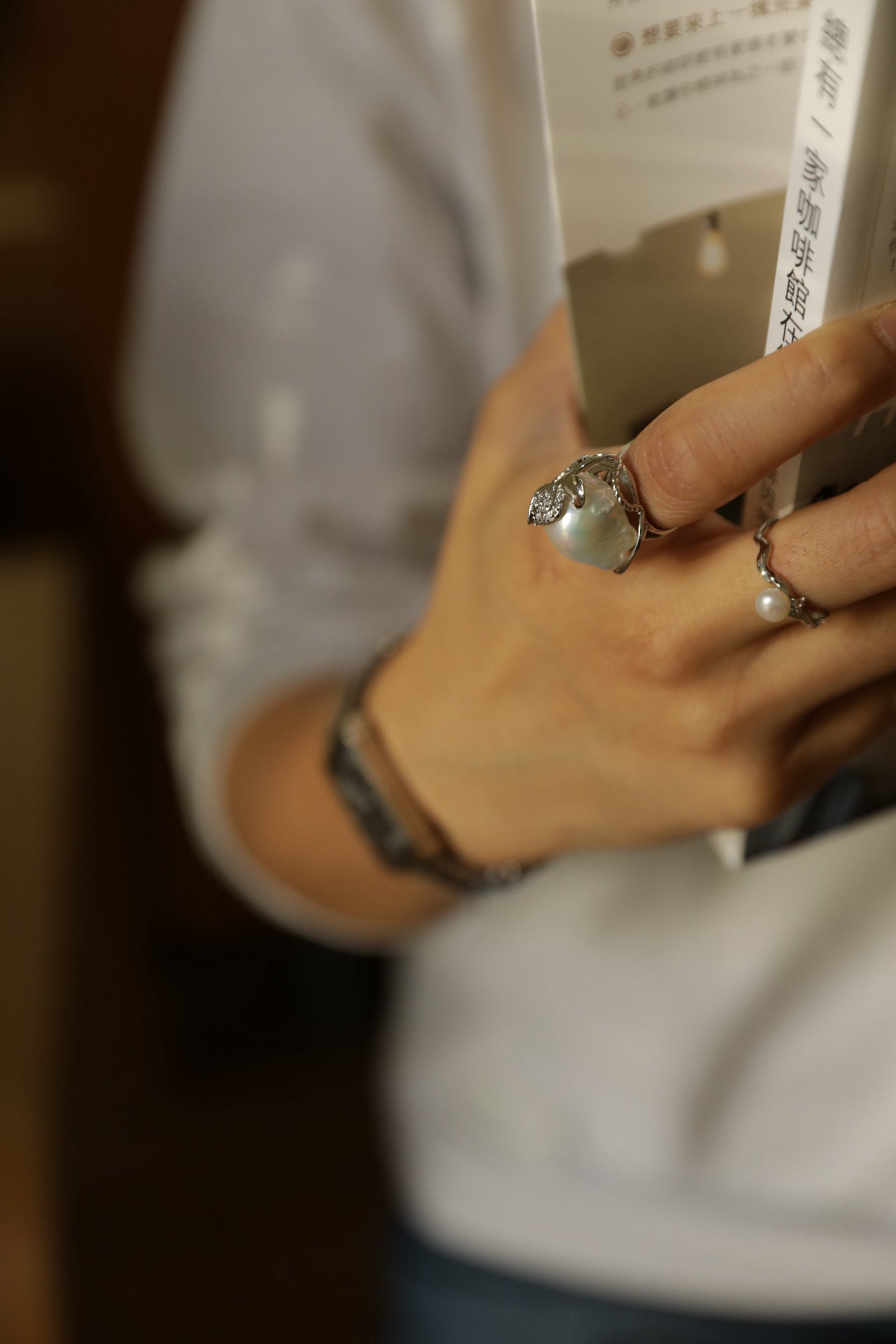 Verdant Embrace Baroque Pearl Adjustable Ring
