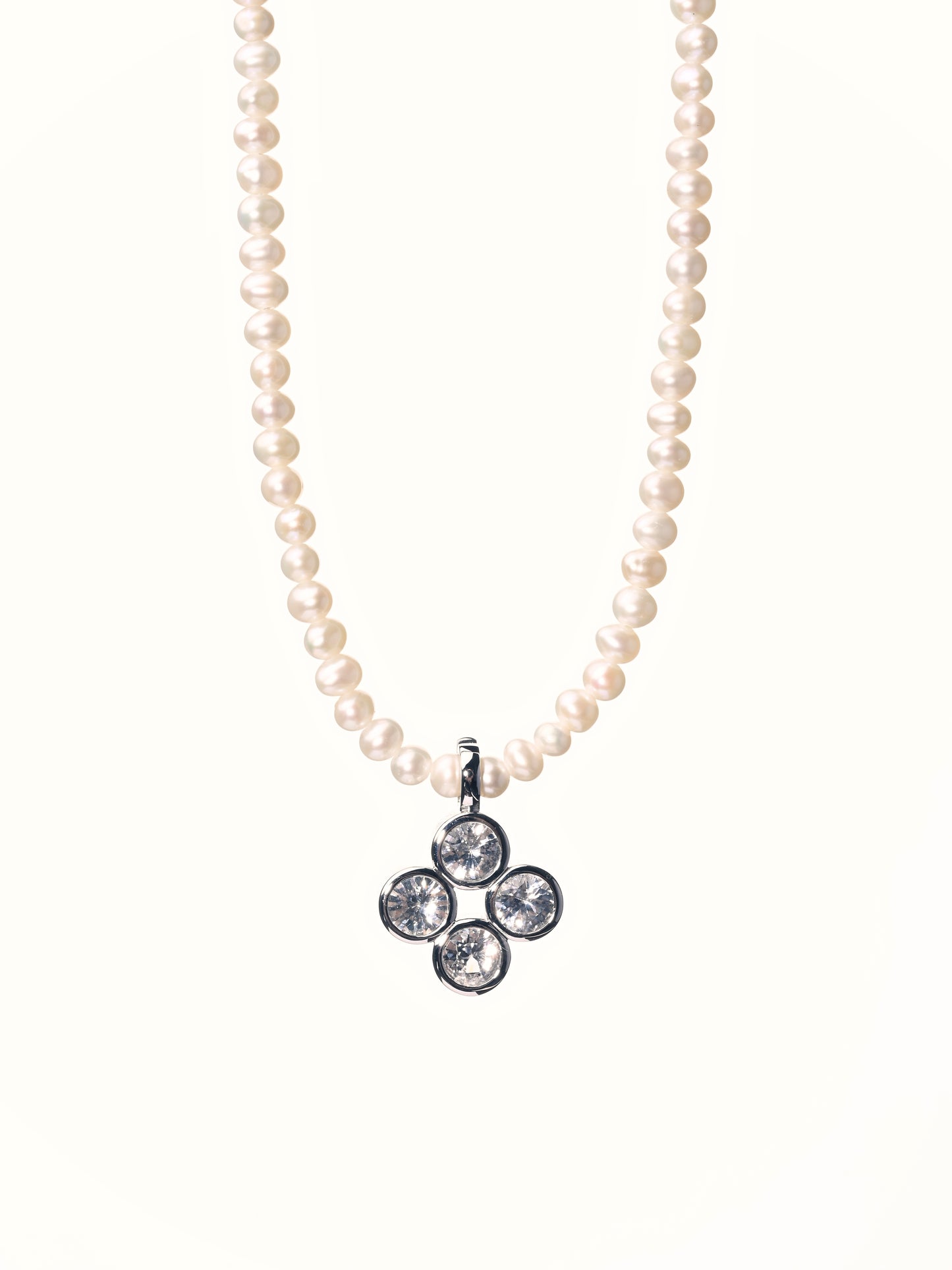 Geometry - 18K White Sapphire Pearl Necklace