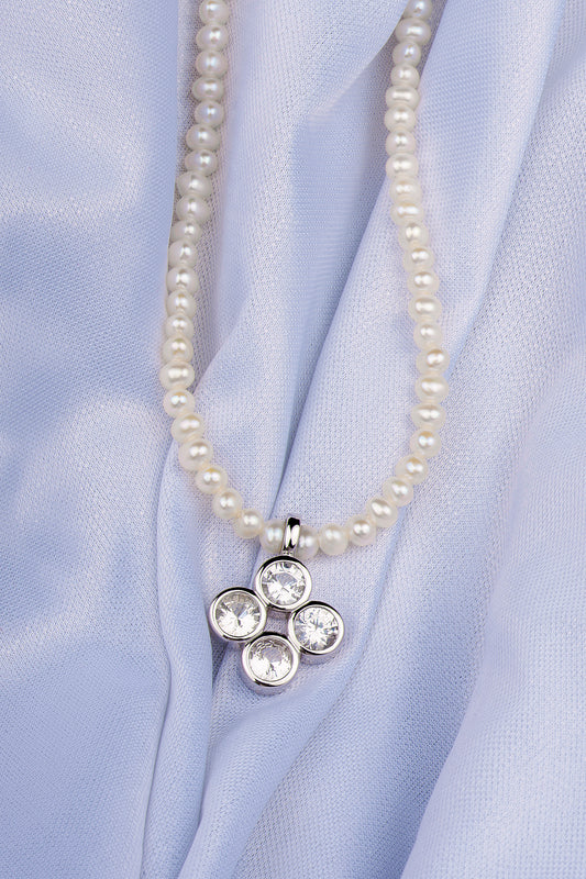 Geometry - 18K White Sapphire Pearl Necklace