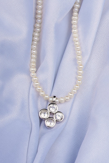 Geometry - 18K White Sapphire Pearl Necklace