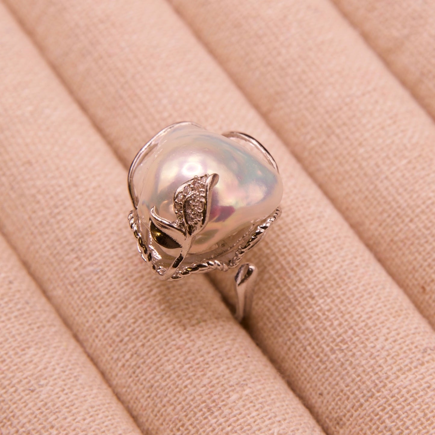 Verdant Embrace Baroque Pearl Adjustable Ring