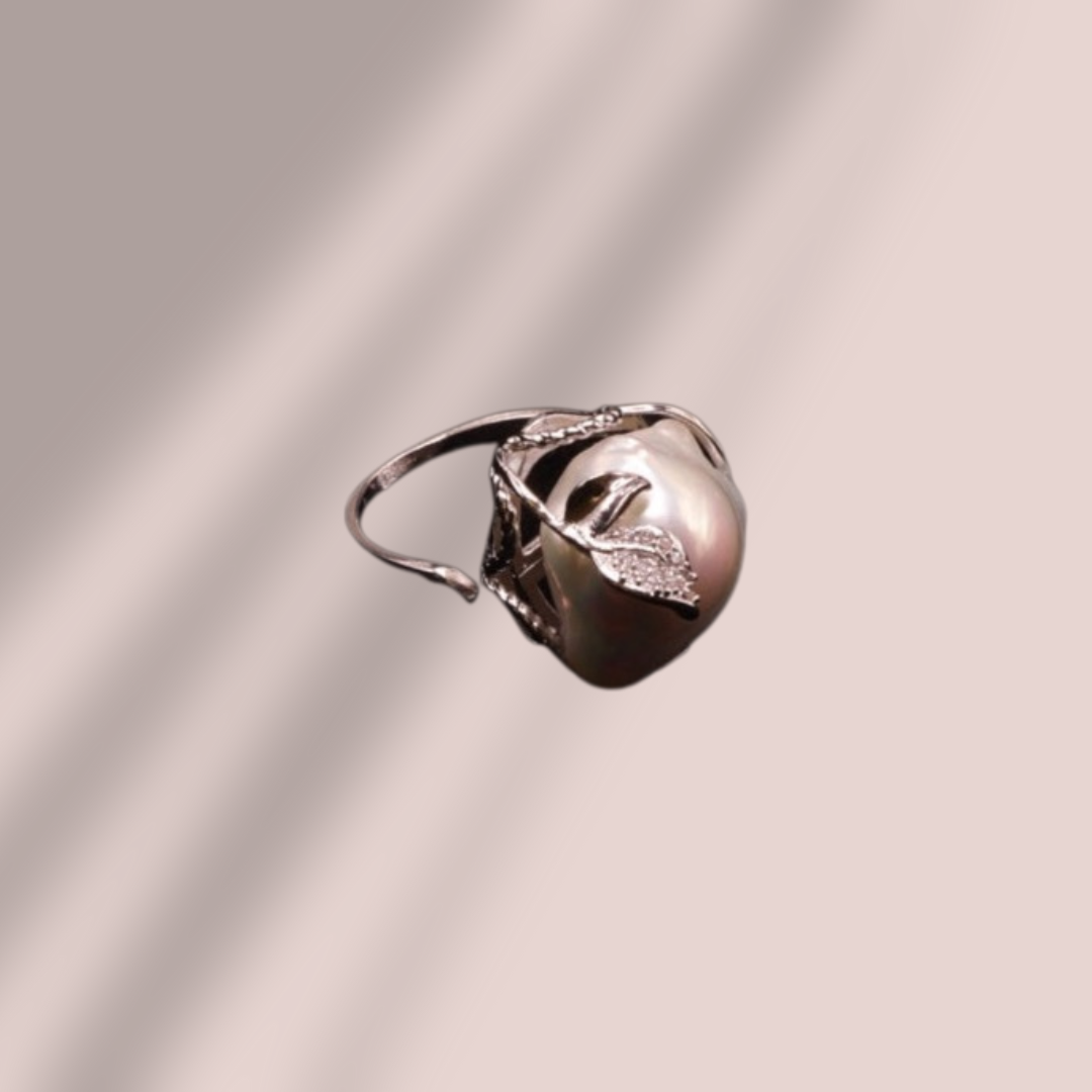 Verdant Embrace Baroque Pearl Adjustable Ring