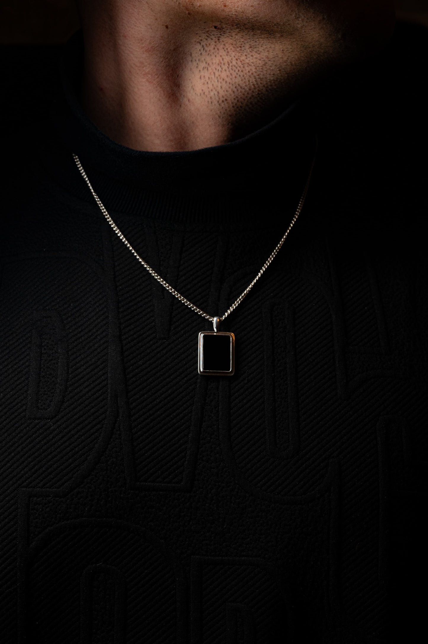 Black And White - Sandblasted Onyx Necklace(Male)
